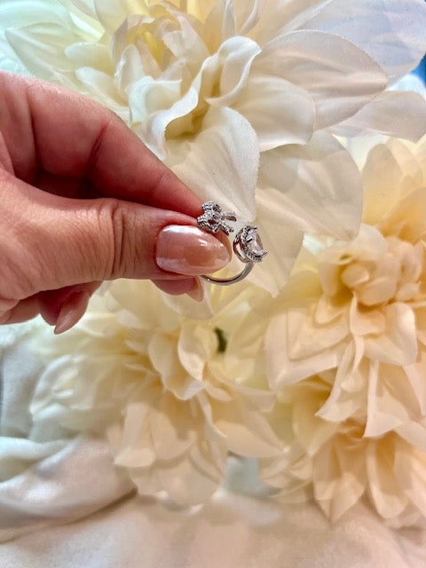 Silver Bow & heart Ring