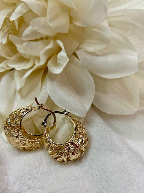 Gold Virgin Mary Basket Hoop Earrings