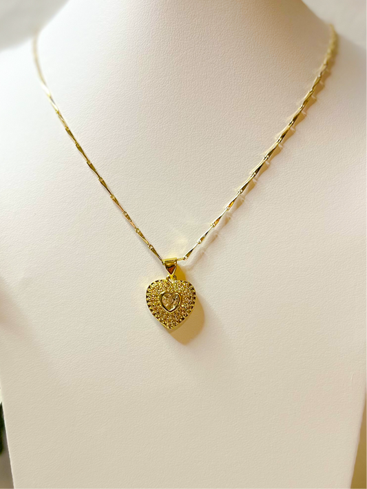 Gold Heart Rhinestone Necklace