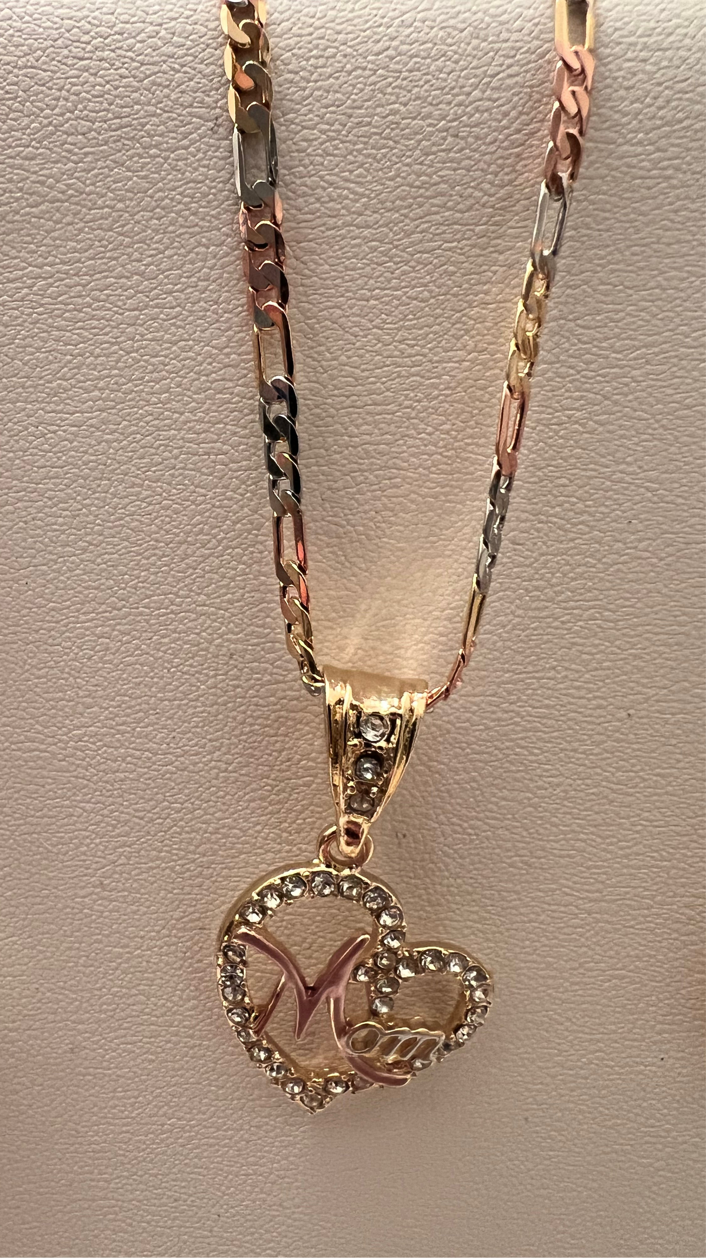 Mom Tri Color Heart Necklace