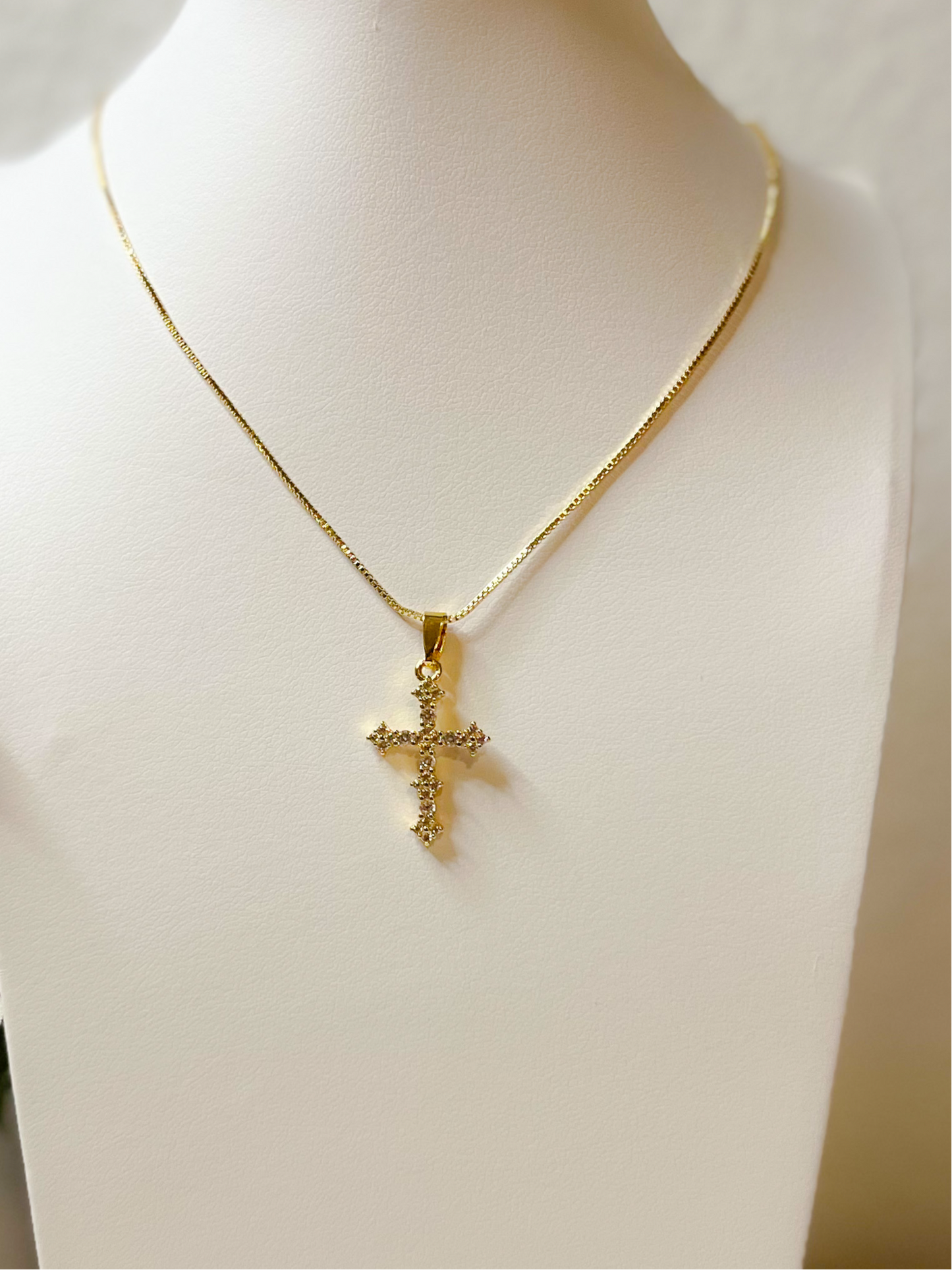 Gold Rhinestone Cross Necklace