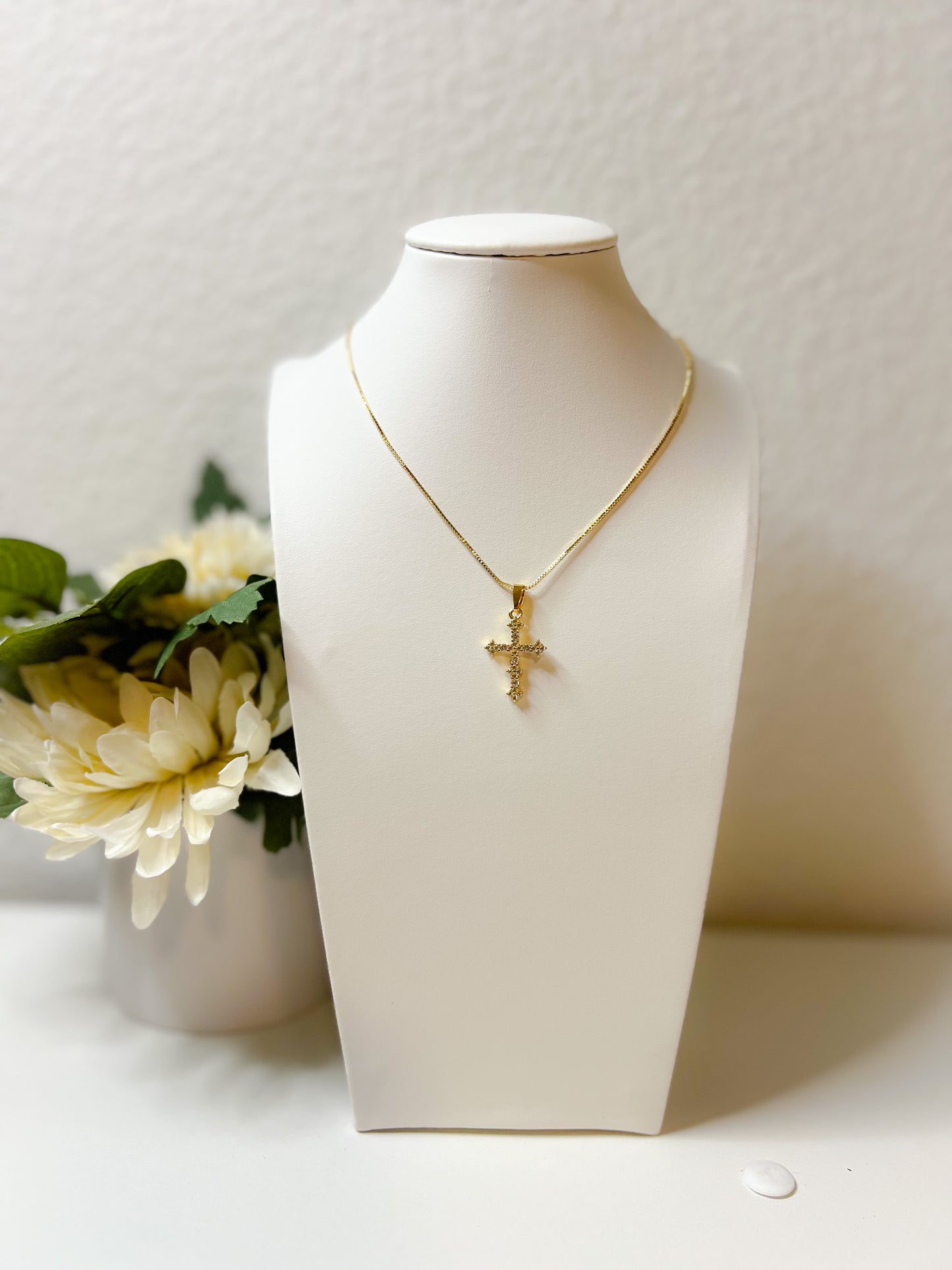 Gold Rhinestone Cross Necklace