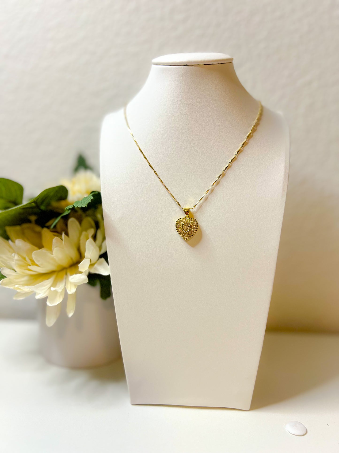 Gold Heart Rhinestone Necklace