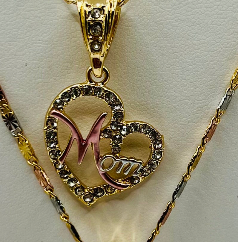 Mom Tri Color Heart Necklace