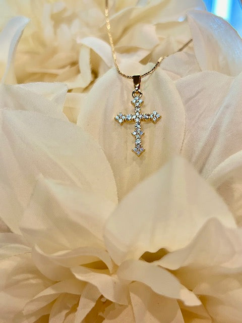 Gold Rhinestone Cross Necklace