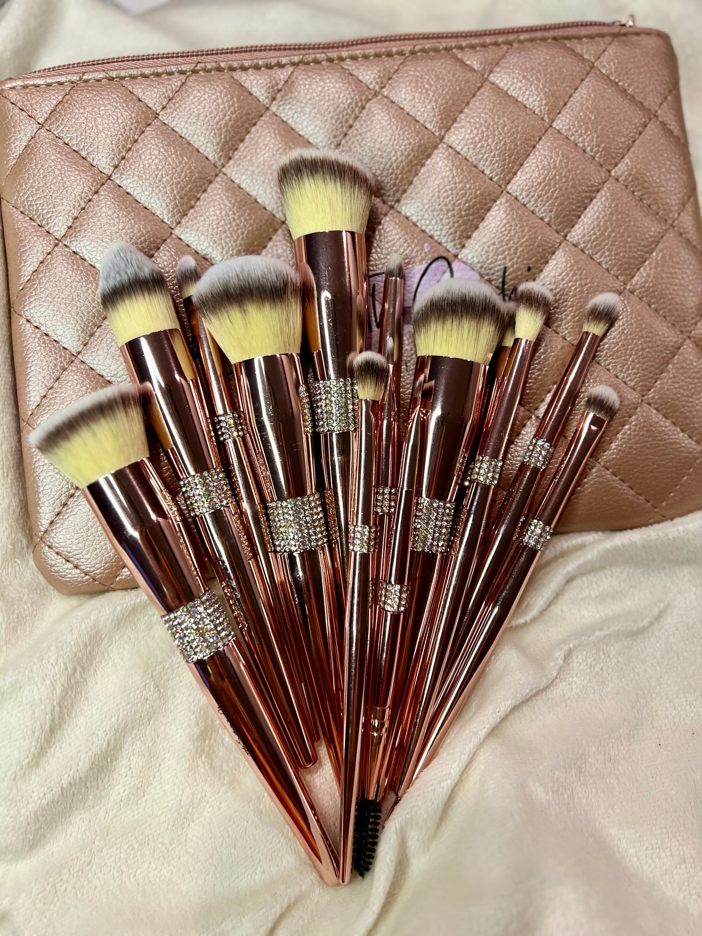 Rosegold makeup brush set with bag