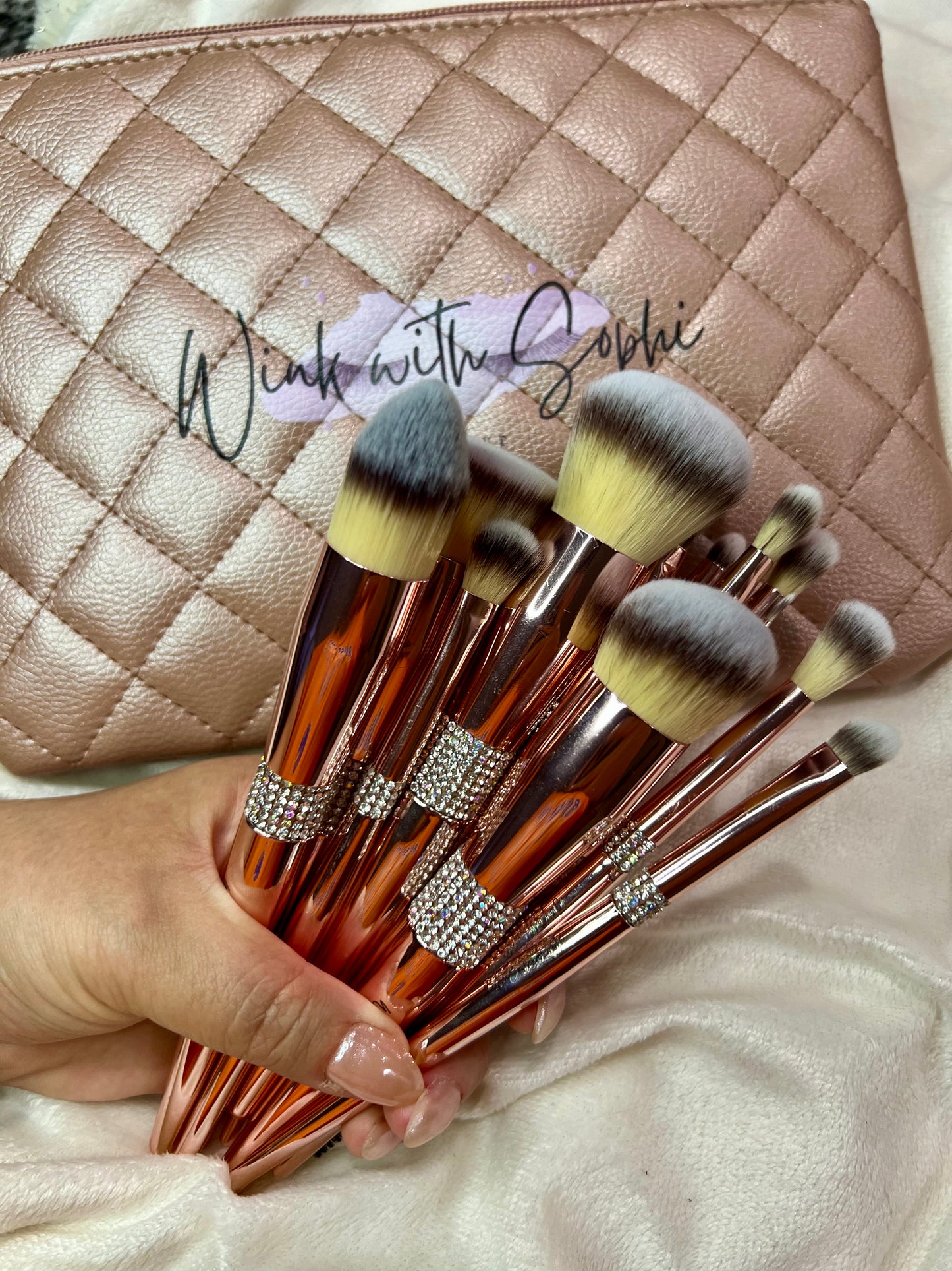 Rosegold makeup brush set with bag