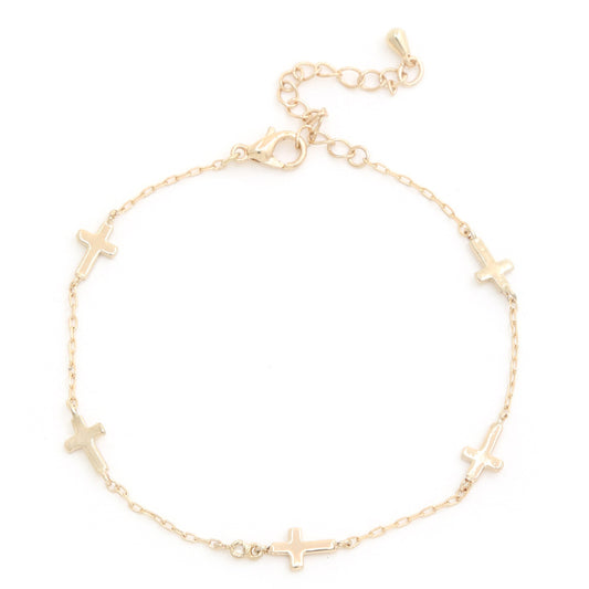 Dainty Gold Multi Cross Bracelet