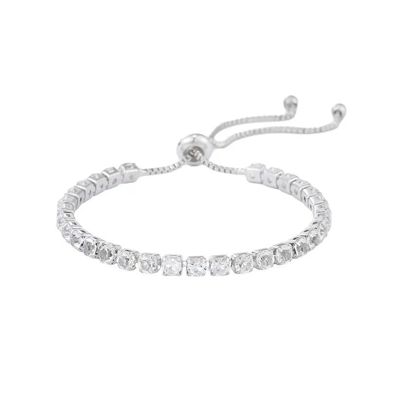 White Zircon Tennis Pull Bracelets in Silver