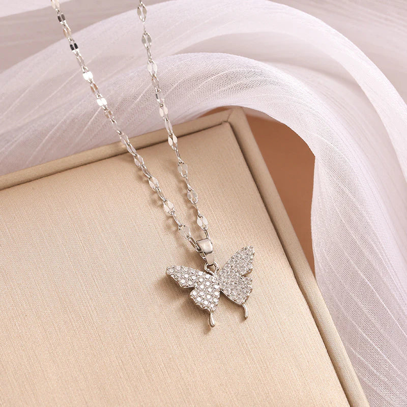 Silver Elegance Butterfly Pendant Necklace