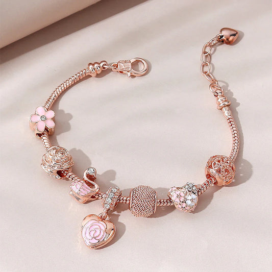 Rose Heart Charm Bracelet